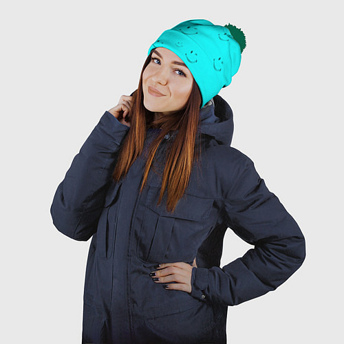 Шапка c помпоном Подмигивающая улыбка / 3D-Зеленый – фото 2