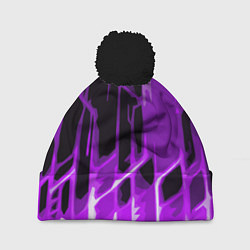 Шапка c помпоном Abstract purple stripes on a black background