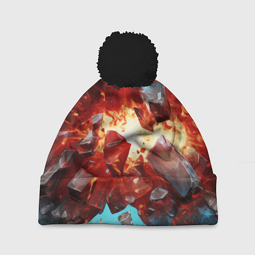 Шапка c помпоном Обломки абстрактных камней от взрыва / 3D-Черный – фото 1