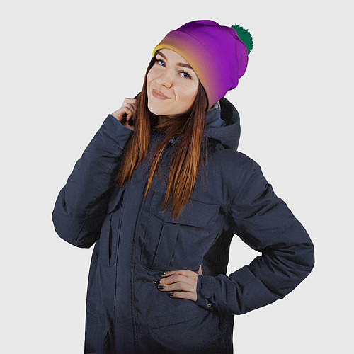 Шапка c помпоном Градиент текстура абстракция / 3D-Зеленый – фото 2