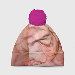 Шапка с помпоном Текстура розового мрамора с золотом, цвет: 3D-малиновый