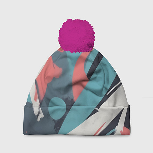 Шапка c помпоном Граффити в пастельных тонах абстракция / 3D-Малиновый – фото 1