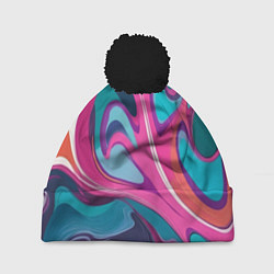 Шапка с помпоном Эбру краска, цвет: 3D-черный