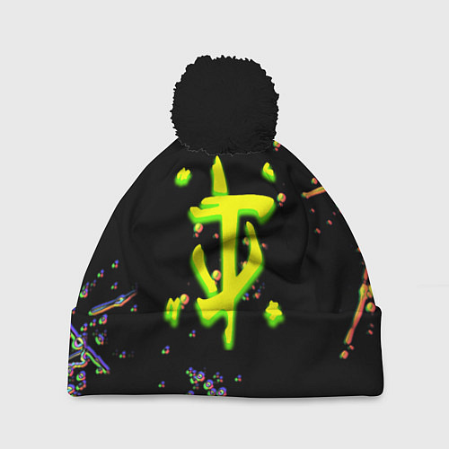Шапка c помпоном Doom кислотное лого глитч / 3D-Черный – фото 1