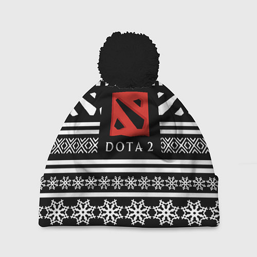 Шапка c помпоном Dota pattern game / 3D-Черный – фото 1