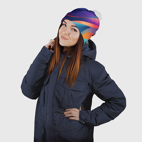 Шапка c помпоном Красивый градиент абстракция / 3D-Белый – фото 2