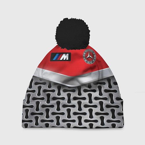 Шапка c помпоном BMW x mercedes texture / 3D-Черный – фото 1