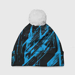 Шапка c помпоном Blue stripes on a black background