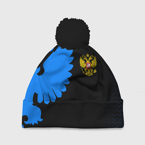Шапка c помпоном Герб РФ синий / 3D-Черный – фото 1