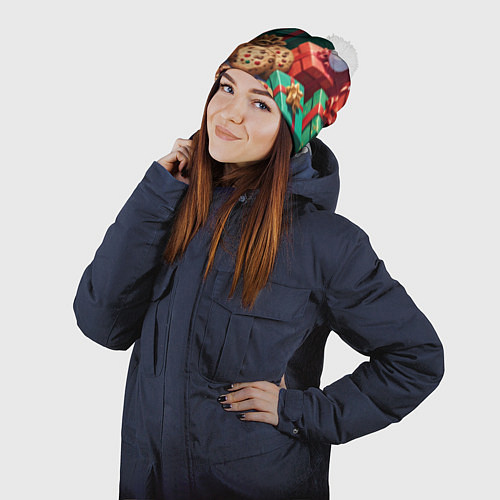 Шапка c помпоном Рождественские подарки / 3D-Белый – фото 2