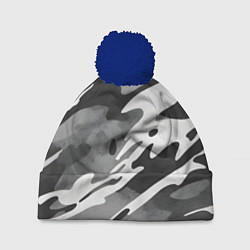 Шапка с помпоном Черно белый камуфляж, цвет: 3D-тёмно-синий