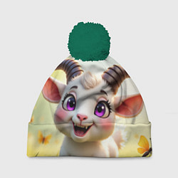 Шапка c помпоном Козлёнок на лугу