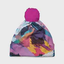 Шапка с помпоном Горы краски, цвет: 3D-малиновый