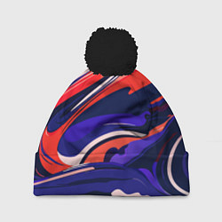 Шапка с помпоном Абстракция разводов разноцветная, цвет: 3D-черный