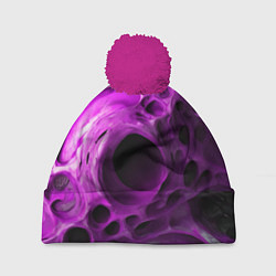 Шапка с помпоном Фиолетово-белая абстрактная структура, цвет: 3D-малиновый