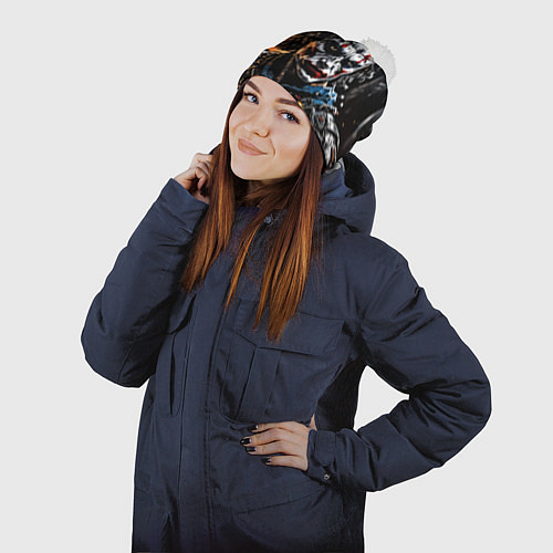 Шапка c помпоном Джокер на фоне огня / 3D-Белый – фото 2