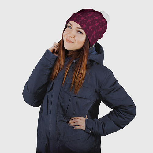 Шапка c помпоном Винные розы / 3D-Белый – фото 2