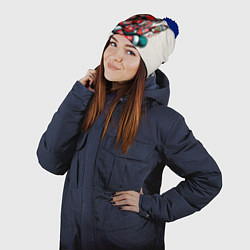 Шапка с помпоном Новогодняя женщина-паук с горячим шоколадом, цвет: 3D-тёмно-синий — фото 2