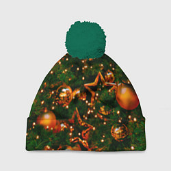 Шапка c помпоном Новогодние игрушки на ветках
