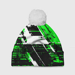 Шапка с помпоном Diagonal black and white stripes on a green backgr, цвет: 3D-белый