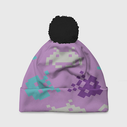 Шапка c помпоном Пиксели / 3D-Черный – фото 1