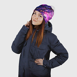 Шапка с помпоном Фиолетово-розовая абстракция, цвет: 3D-белый — фото 2