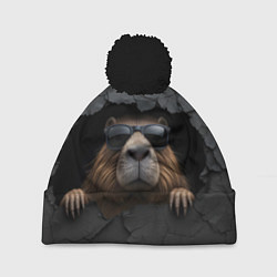 Шапка с помпоном Капибара в стене, цвет: 3D-черный