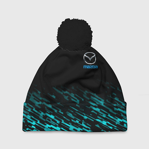 Шапка c помпоном Mazda голубые краски / 3D-Черный – фото 1