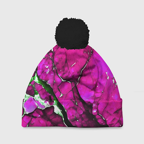 Шапка c помпоном Розовый треснувший камень / 3D-Черный – фото 1