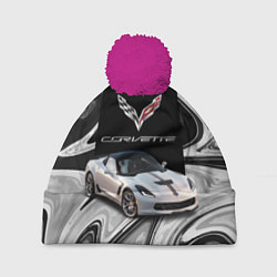 Шапка с помпоном Chevrolet Corvette - motorsport racing team, цвет: 3D-малиновый