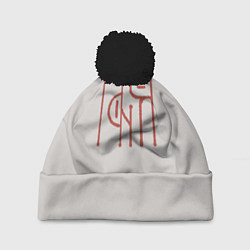 Шапка с помпоном Вязью Татьяна - красная надпись, цвет: 3D-черный