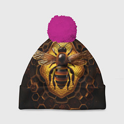 Шапка с помпоном Золотая пчела, цвет: 3D-малиновый