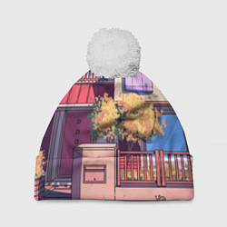 Шапка с помпоном Lo-fi японский стиль улица, цвет: 3D-белый