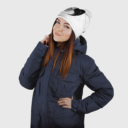 Шапка c помпоном Кот инь ян / 3D-Белый – фото 2