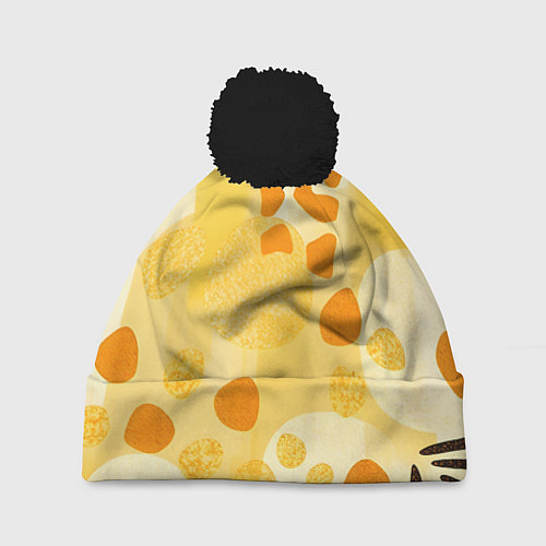 Шапка c помпоном Солнечные пятна жирафа / 3D-Черный – фото 1