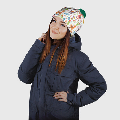 Шапка c помпоном Ламы паттерн / 3D-Зеленый – фото 2