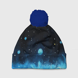 Шапка с помпоном Синяя светящееся краска, цвет: 3D-тёмно-синий