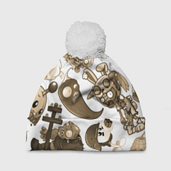 Шапка с помпоном Растения против зомби в бежевых тонах, цвет: 3D-белый
