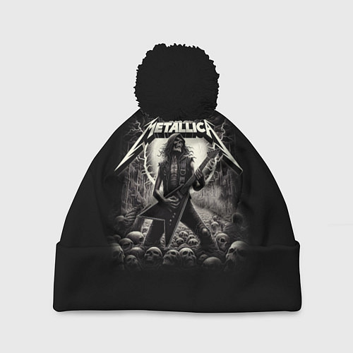 Шапка c помпоном Metallica - guitar solo / 3D-Черный – фото 1