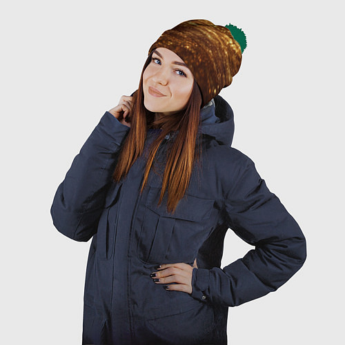 Шапка c помпоном Золотистые крупицы на черном / 3D-Зеленый – фото 2