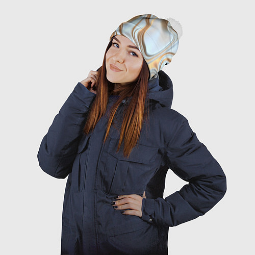 Шапка c помпоном Жидкое белое золото / 3D-Белый – фото 2