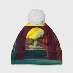 Шапка с помпоном Арт с поездом, цвет: 3D-белый