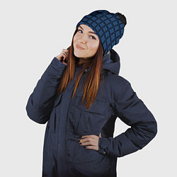 Шапка с помпоном Синий простой клетчатый, цвет: 3D-черный — фото 2