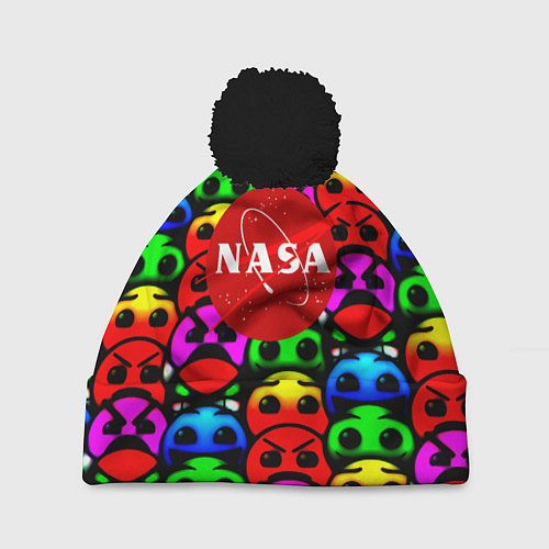 Шапка c помпоном NASA smile / 3D-Черный – фото 1