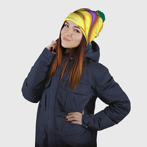 Шапка c помпоном Золотые волны с фиолетовым свечением / 3D-Зеленый – фото 2