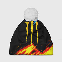 Шапка c помпоном Monster energy текстура огненная