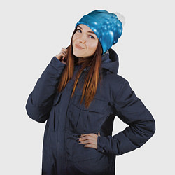 Шапка с помпоном Синяя вода с пузырями, цвет: 3D-белый — фото 2