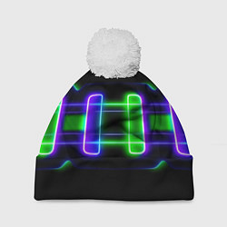 Шапка с помпоном Color blue black green strip, цвет: 3D-белый
