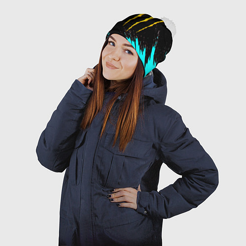 Шапка c помпоном Monster energy краски текстура / 3D-Белый – фото 2