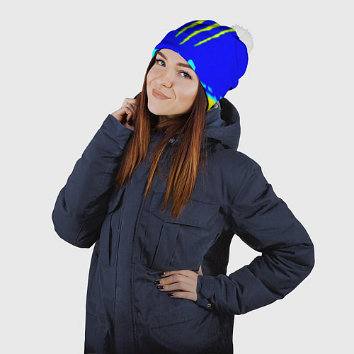 Шапка c помпоном Monster energy краски цветные / 3D-Белый – фото 2